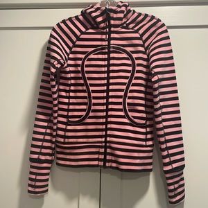 lululemon Scuba Hoodie pink and black striped size 2 (no price or size tags).